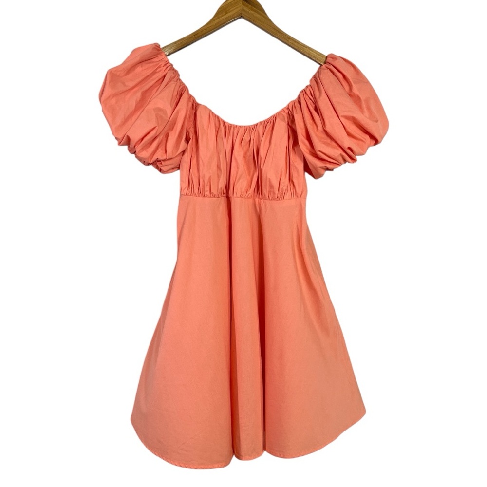 Abercrombie & Fitch Ruched Puff Sleeve Mini Dress in Coral Pink Size ST - Picture 5 of 6